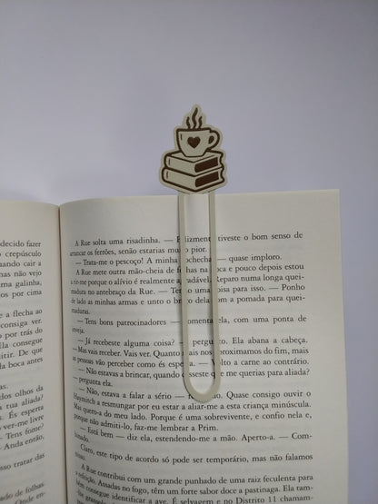 Marca Página 3D Clipe Chávena: "livro + café = coração"