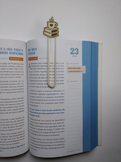 Marca Página 3D Clipe Chávena: "livro + café = coração"