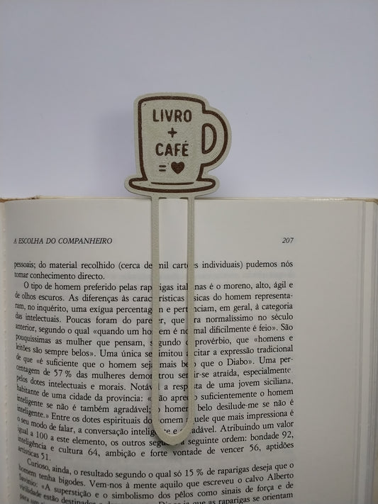 Marca Página 3D Clipe Livros + Xícara = Coração