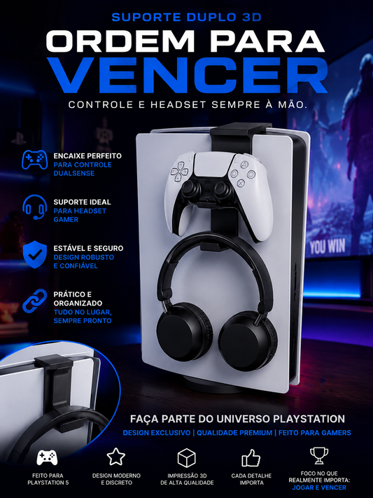 Suporte Duplo 3D – Controle + Headset para PS5