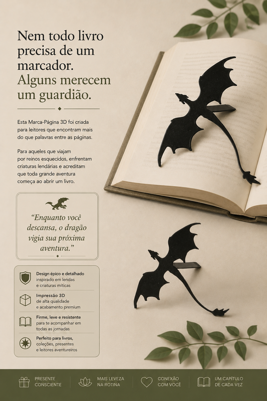 Marca Página 3D Dragão Voador – O Guardião das Suas Histórias